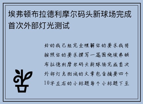 埃弗顿布拉德利摩尔码头新球场完成首次外部灯光测试